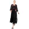 Lovedrobe Women&rsquo;s Maxi Dress Ladies Embroidered Long Sleeve V-Neck Floral Split Slit Sheer Embellished Button Front A-Line Boho Robe Femme (Lot de 1)(Noir)
