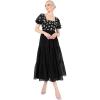 Lovedrobe Women&rsquo;s Midaxi Dress Ladies Animal Sequin Embellished Short Puff Sleeve Square Neck A-Line for Evening Party Cocktail Robe Femme(Noir)