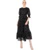 Lovedrobe Women&rsquo;s Midaxi Dress Ladies Puff Sleeve Round Neck Frill Tiered Hem Star Print Empire A-Line for Party Cocktail Evening Robe Femme(Noir)