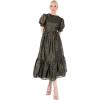 Lovedrobe Women&rsquo;s Midaxi Dress Ladies Round Neck Short Puff Sleeves Metallic Zig-zag Tie-Back A-Line for Party Evening Occasion Robe Femme(Noir)