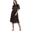 Lovedrobe Women&rsquo;s Midi Dress Ladies Round Neck Short Puff Sleeve Frilly Ruffle Detail Tie Back Printed A-Line Smart Casual, Imprimé Floral 40