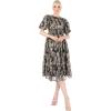 Lovedrobe Women&rsquo;s Midi Dress Ladies Short Puff Sleeve Mesh Star Sequin Embellished Round Neck A-Line for Party Cocktail Evening Robe Femme(Or)
