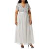 Maya Deluxe Robe Longue pour Femme-Col en V-Manches Courtes-Élégante-Taille Empire-Mariage(Gris Clair)