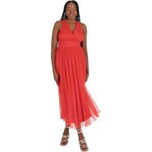 Anaya with Love Women&rsquo;s Midaxi Dress Ladies Sleeveless V-Neck Wrap Bodice Keyhole Back Tulle A-Line Bridesmaid Wedding Guest Prom Robe Femme(Rouge)