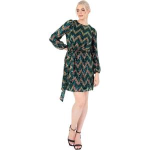 Lovedrobe Mini Robe pour Femme À Sequins Courts À Manches Longues et Col Rond avec Nœud Ceinture Zig-zag pour Fête Cocktail Soirée(Vert)