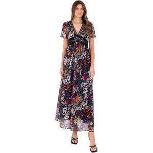 Lovedrobe Women&rsquo;s Ladies Maxi Dress Short Angel Sleeve V-Neck Floral Animal Print Empire A-Line Casual Wedding Guest Occasion Dress Femme (Lot de 1)(Floral Print)
