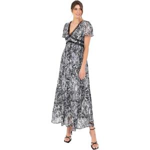 Lovedrobe Women&rsquo;s Ladies Maxi Dress Short Angel Sleeve V-Neck Floral Animal Print Empire A-Line Casual Wedding Guest Occasion Dress Femme (Lot de 1)(Gris)
