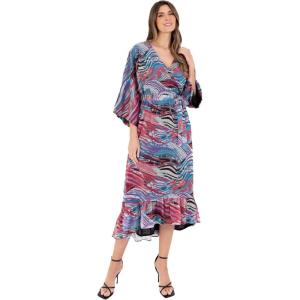 Lovedrobe Women&rsquo;s Ladies Maxi Dress V-Neck Kimono Half Sleeve Wrap Front High-Low Hem Abstract Floral Print Waist Tie A-Line(Multicolore)