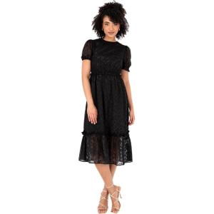 Lovedrobe Women&rsquo;s Ladies Midi Dress Round Neckline Short Puff Sleeve Tiered Hem Ruffle Animal Print A-Line Casual Occasion Femme(Noir)