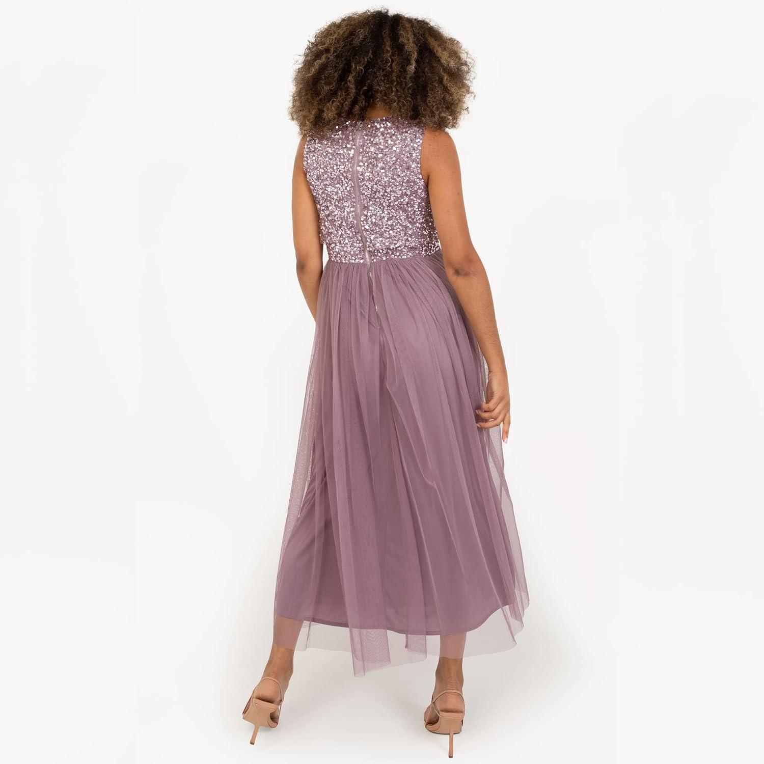 imageMaya Deluxe Midaxi Dress Women Ladies Sleeveless Sequins High Empire Waist Tulle Embellished for Wedding Guest Ball Robe de Demoiselle dhonneur FemmeMoody Lilac