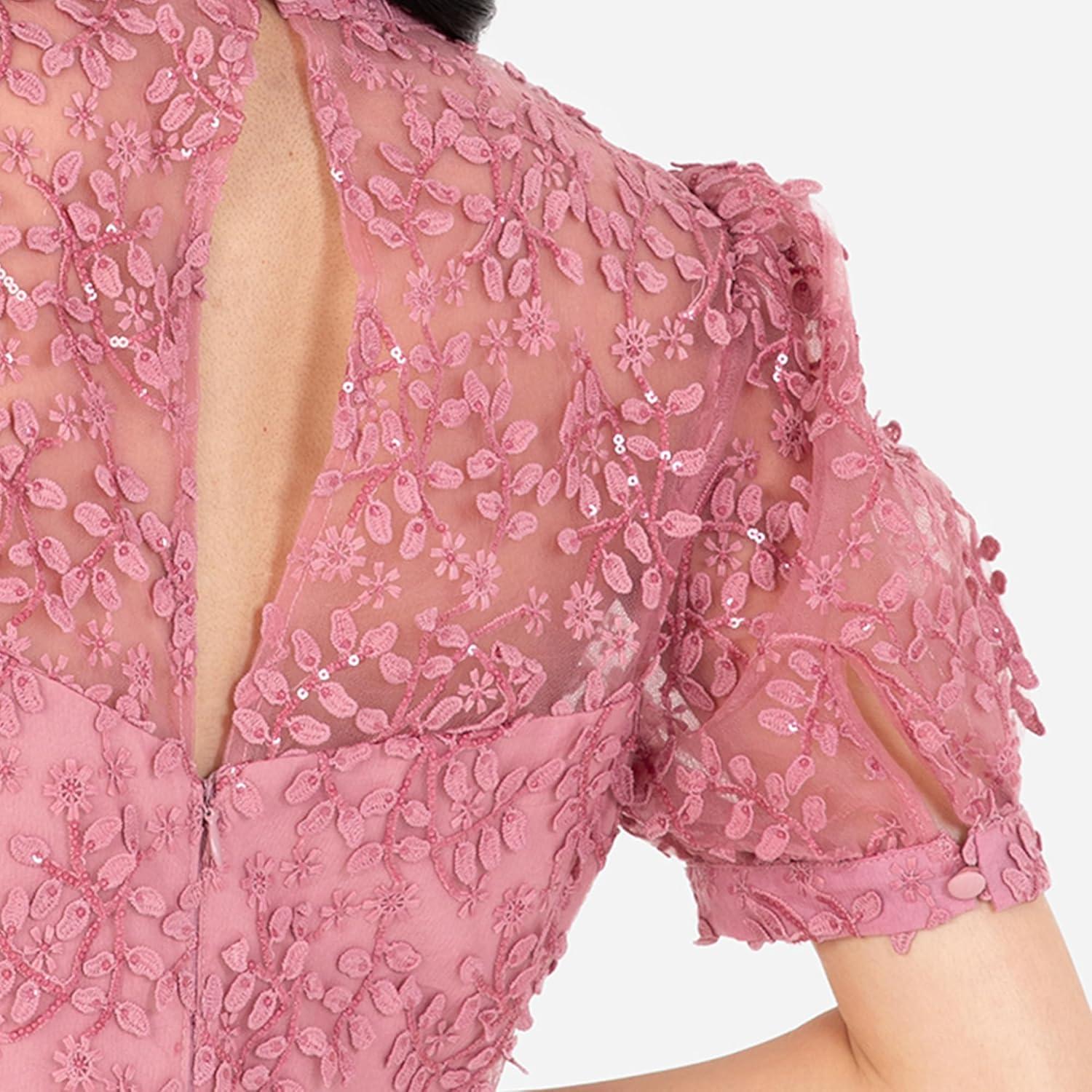 imageMaya Deluxe Womens Embroidered Dress for Ladies Sequin Embellished Midaxi Floral High Neck Wedding Guest Ball Evening Cocktail Robe Femme Pink