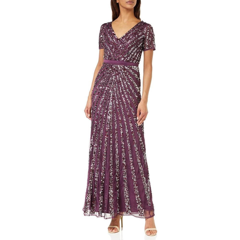 imageMaya Deluxe Pailletten Maxi Abendkleid Elegant Fr Hochzeit VAusschnitt Alinienschnitt Brautjungfernkleid Robe de Demoiselle dhonneur FemmeBerry