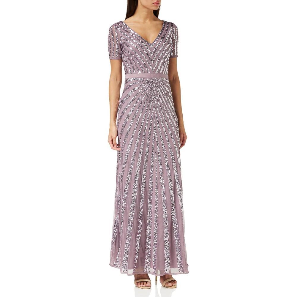 imageMaya Deluxe Pailletten Maxi Abendkleid Elegant Fr Hochzeit VAusschnitt Alinienschnitt Brautjungfernkleid Robe de Demoiselle dhonneur FemmeMoody Lilac