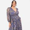Lovedrobe Robe Longue pour Femme – Manches Longues – Col en V – Imprimé Animal Floral – Dos Nu – Taille élastique – Bleu – 36, Bleu, 38