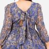Lovedrobe Robe Longue pour Femme – Manches Longues – Col en V – Imprimé Animal Floral – Dos Nu – Taille élastique – Bleu – 36, Bleu, 38