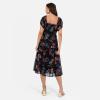 Lovedrobe Women&rsquo;s Midi Dress Ladies Sweetheart Neck Short Puff Sleeve Frilly Ruffle Detail Floral Print A-Line Smart Casual, Noir 42