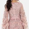 Maya Deluxe Ladies Womens Maxi Dress V Neckline Sequin with Ruffle Empire Waist Slit Split for Prom Ball Bridesmaid Wedding Guest Robe Femme(Frosted Pink)