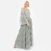 Maya Deluxe Ladies Womens Maxi Dress V Neckline Sequin with Ruffle Empire Waist Slit Split for Prom Ball Bridesmaid Wedding Guest Robe Femme(Green Lily)