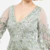 Maya Deluxe Ladies Womens Maxi Dress V Neckline Sequin with Ruffle Empire Waist Slit Split for Prom Ball Bridesmaid Wedding Guest Robe Femme(Green Lily)