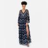 Maya Deluxe Ladies Womens Maxi Dress V Neckline Sequin with Ruffle Empire Waist Slit Split for Prom Ball Bridesmaid Wedding Guest Robe Femme(Navy)