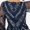 Maya Deluxe Ladies Womens Maxi Dress V Neckline Sequin with Ruffle Empire Waist Slit Split for Prom Ball Bridesmaid Wedding Guest Robe Femme(Navy)