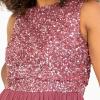 Maya Deluxe Midaxi Dress Women Ladies Sleeveless Sequins High Empire Waist Tulle Embellished for Wedding Guest Ball Robe de Demoiselle d&rsquo;honneur Femme(Desert Rose)