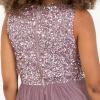 Maya Deluxe Midaxi Dress Women Ladies Sleeveless Sequins High Empire Waist Tulle Embellished for Wedding Guest Ball Robe de Demoiselle d&rsquo;honneur Femme(Moody Lilac)