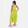 Maya Deluxe Women&rsquo;s Ladies Midi Dress Halterneck Sleeveless Tiered Skirt Floral Lace A-Line for Wedding Guest Evening Occasion Prom Robe Femme(Lime Green)