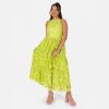 Maya Deluxe Women&rsquo;s Ladies Midi Dress Halterneck Sleeveless Tiered Skirt Floral Lace A-Line for Wedding Guest Evening Occasion Prom Robe Femme(Lime Green)