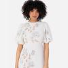 Maya Deluxe Women&rsquo;s Midi Dress Ladies Round Neck Short Puff Sleeve Sequin Embellished Floral Keyhole Back A-Line Wedding Guest Robe Femme(Gris)