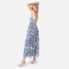Maya Deluxe Womens Midi Ladies Embroidered Floral Ruffle Sleeveless V Neck Dress for Wedding Guest Bridesmaid Prom Evening Robe Femme(Dusty Blue)