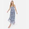 Maya Deluxe Womens Midi Ladies Embroidered Floral Ruffle Sleeveless V Neck Dress for Wedding Guest Bridesmaid Prom Evening Robe Femme(Dusty Blue)