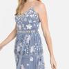 Maya Deluxe Womens Midi Ladies Embroidered Floral Ruffle Sleeveless V Neck Dress for Wedding Guest Bridesmaid Prom Evening Robe Femme(Dusty Blue)