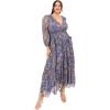 Lovedrobe Robe Longue pour Femme – Manches Longues – Col en V – Imprimé Animal Floral – Dos Nu – Taille élastique – Bleu – 36, Bleu, 38