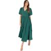 Lovedrobe Women&rsquo;s Ladies Maxi Dress Short Puff Sleeves V-Neckline Wrap Waist Tie A-Line Evening Occasion Floral Print Summer Robe Femme (Lot de 1)(Vert)