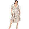 Lovedrobe Women&rsquo;s Ladies Midi Dress V-Neck Short Puff Sleeve Wrap Shirred Waist Floral Print Ruffle Fit and Flare Wedding Guest Femme(Apricot)