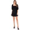 Lovedrobe Women&rsquo;s Ladies Mini Dress Square Neckline Short Puff Sleeve Fit and Flare Skater A-Line Casual Shirred Waist Smock Femme(Noir)