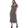 Lovedrobe Women&rsquo;s Midaxi Dress Ladies Animal Print Square Neck Short Puff Sleeves Tie Back A-Line Shirred Waist Smart Casual Robe Femme(Beige)