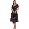 Lovedrobe Women&rsquo;s Midi Dress Ladies Sweetheart Neck Short Puff Sleeve Frilly Ruffle Detail Floral Print A-Line Smart Casual, Noir 42