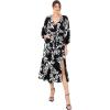 Lovedrobe Women&rsquo;s Midi Dress Ladies V-Neck Long Balloon Sleeve Faux-Wrap Thigh Split Shirred Waist Tassel Belt A-Line Smart Casual(Monochrome)