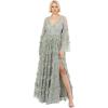 Maya Deluxe Ladies Womens Maxi Dress V Neckline Sequin with Ruffle Empire Waist Slit Split for Prom Ball Bridesmaid Wedding Guest Robe Femme(Green Lily)