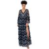 Maya Deluxe Ladies Womens Maxi Dress V Neckline Sequin with Ruffle Empire Waist Slit Split for Prom Ball Bridesmaid Wedding Guest Robe Femme(Navy)