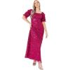 Maya Deluxe Mesdames Maxi Robe Ornée de Paillettes pour les Femmes Invité de Mariage Bouffantes Manches Courtes Longue Encolure Carrée Taille Haute Femme(Framboise)