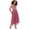 Maya Deluxe Midaxi Dress Women Ladies Sleeveless Sequins High Empire Waist Tulle Embellished for Wedding Guest Ball Robe de Demoiselle d&rsquo;honneur Femme(Desert Rose)