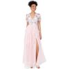 Maya Deluxe Robe Longue pour Femme – Manches Courtes Bouffantes – Col en V – Ornée de Paillettes – Bordure en Dentelle – Tulle Fendue – Robe de Bal de Demoiselle d&rsquo;honneur Robe Femme (Lot de 1)(Rose Cristal)