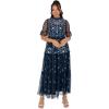 Maya Deluxe Women&rsquo;s Ladies Midaxi Dress High Neckline Embroidered Tulle Empire A-Line for Evening Occasion Prom Ball Gown Femme(Navy Blue)