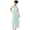 Maya Deluxe Women&rsquo;s Maxi Dress Ladies High Neck Puff Sleeve Sequin Embellished Ruffle Tulle Keyhole Back Empire A-Line Bridesmaid Robe Femme(Mint Green)