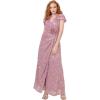 Maya Deluxe Women&rsquo;s Maxi Dress Ladies Wrap V-Neck Short Tiered Flutter Sleeve Gold Foil Jacquard Corsage A-Line Prom Ball Gown Femme(Orchid Pink)