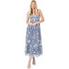 Maya Deluxe Womens Midi Ladies Embroidered Floral Ruffle Sleeveless V Neck Dress for Wedding Guest Bridesmaid Prom Evening Robe Femme(Dusty Blue)