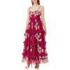 Maya Deluxe Womens Midi Ladies Sleeveless Embroidered Frilly Ruffle Dress for Wedding Guest Bridesmaid Prom Ball Occasion Robe Femme(Wine)